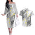 Plumeria With White Polynesian Tattoo Pattern Couples Matching Off The Shoulder Long Sleeve Dress and Hawaiian Shirt