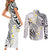Plumeria With White Polynesian Tattoo Pattern Couples Matching Short Sleeve Bodycon Dress and Long Sleeve Button Shirt