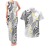 Plumeria With White Polynesian Tattoo Pattern Couples Matching Tank Maxi Dress and Hawaiian Shirt