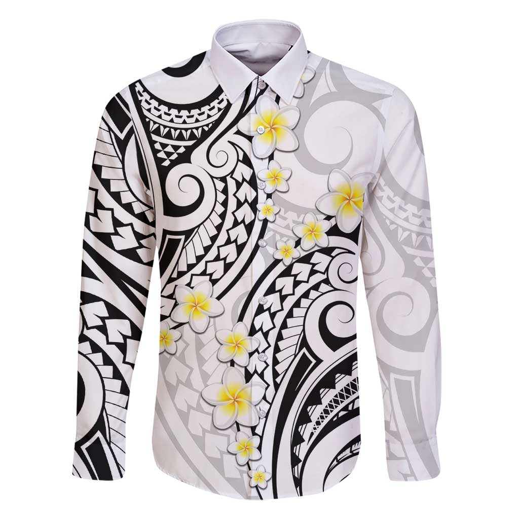 Plumeria With White Polynesian Tattoo Pattern Family Matching Long Sleeve Bodycon Dress and Hawaiian Shirt