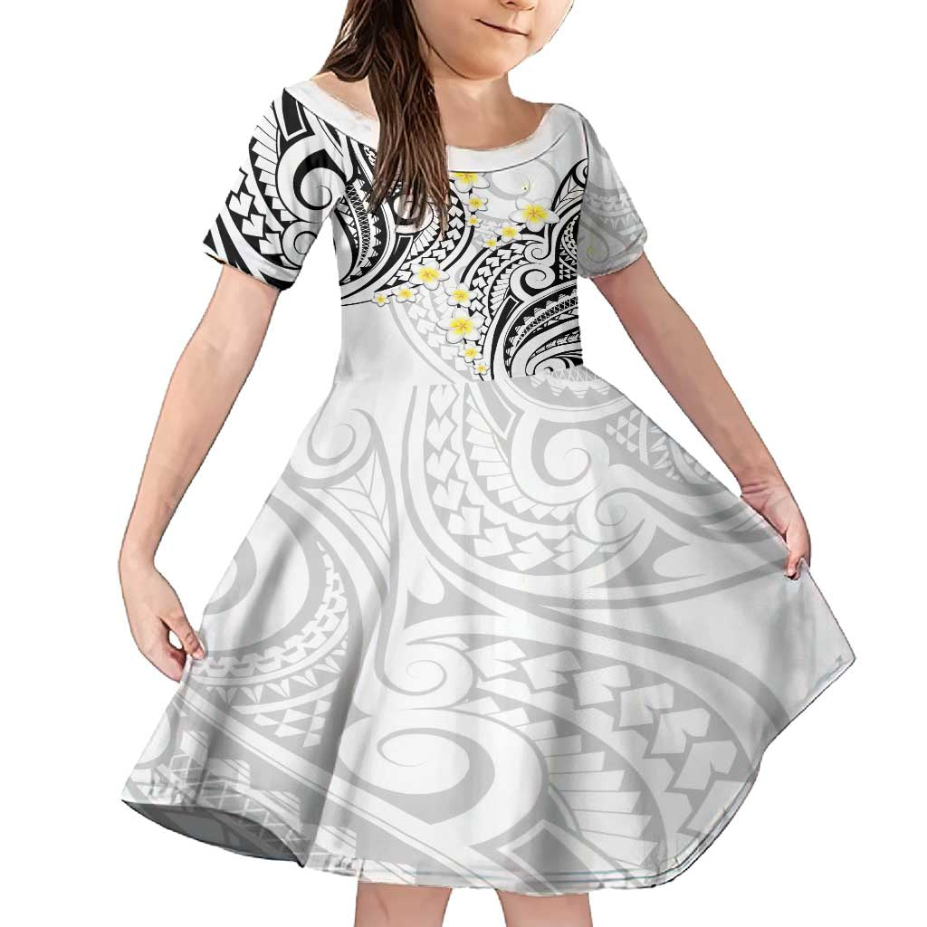Plumeria With White Polynesian Tattoo Pattern Family Matching Off Shoulder Maxi Dress and Hawaiian Shirt