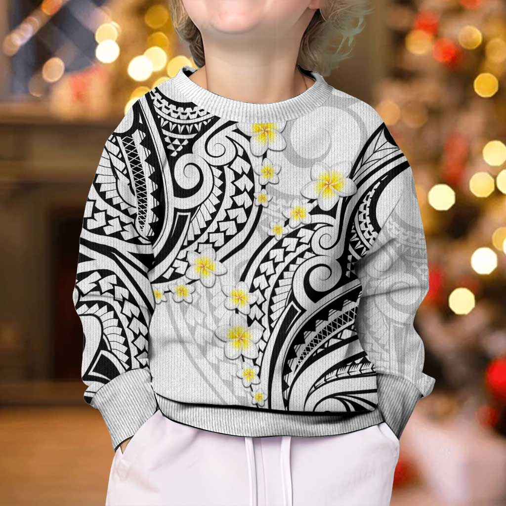 Plumeria With White Polynesian Tattoo Pattern Kid Ugly Christmas Sweater