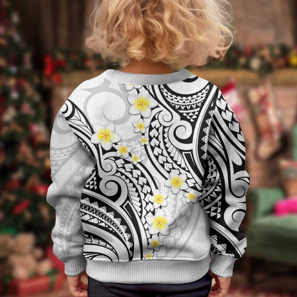 Plumeria With White Polynesian Tattoo Pattern Kid Ugly Christmas Sweater