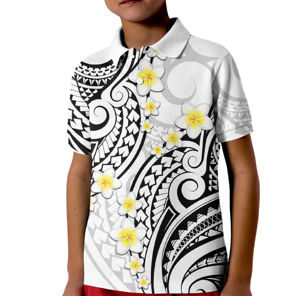 Plumeria With White Polynesian Tattoo Pattern Kid Polo Shirt