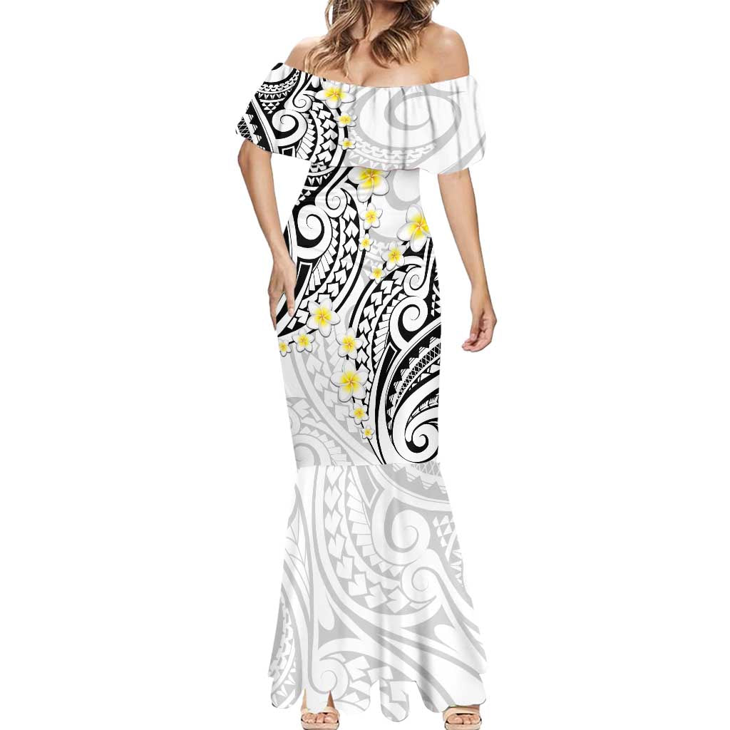 Plumeria With White Polynesian Tattoo Pattern Mermaid Dress LT05 - Polynesian Pride