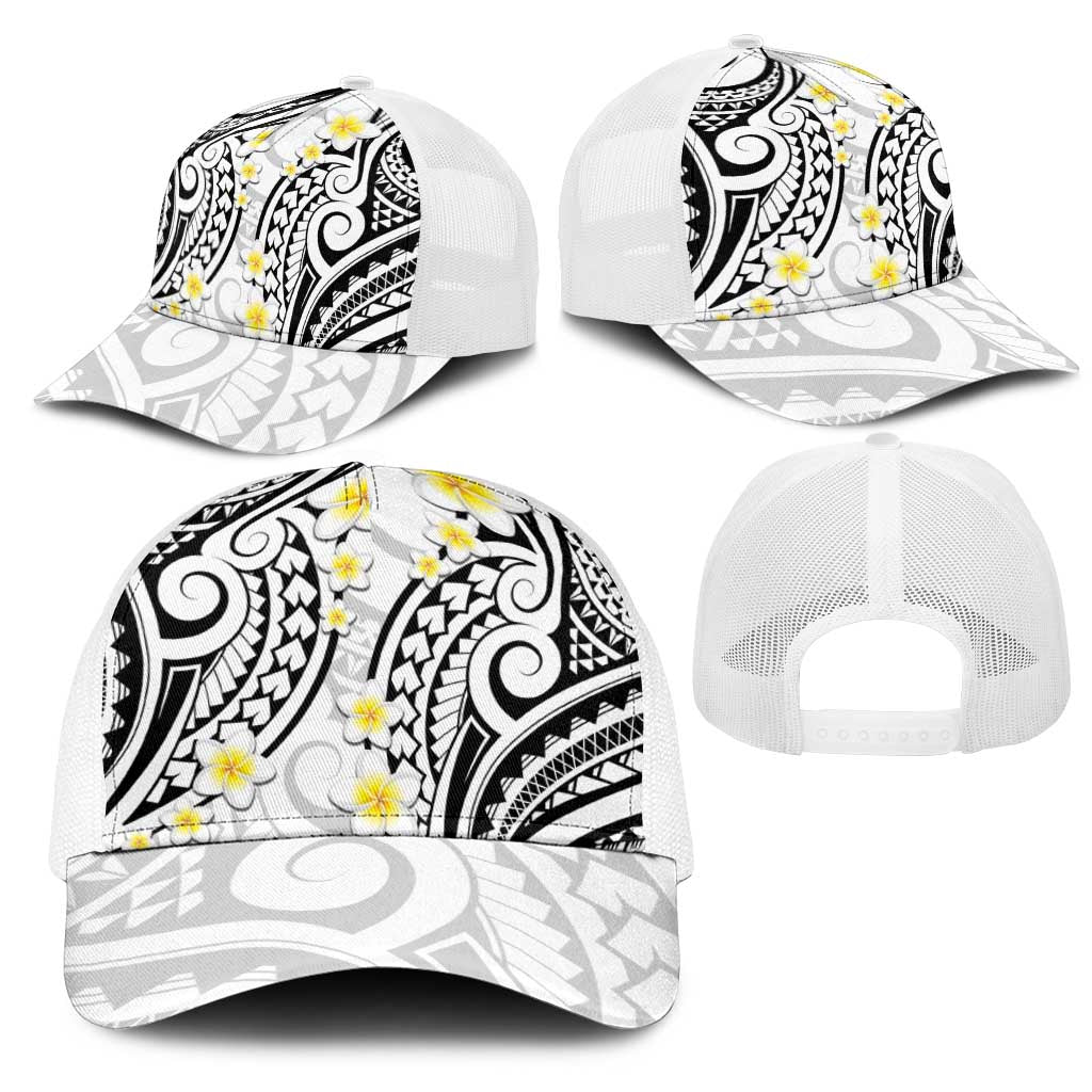 Plumeria With White Polynesian Tattoo Pattern Mesh Trucker Cap - Polynesian Pride