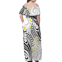 Plumeria With White Polynesian Tattoo Pattern Off Shoulder Maxi Dress LT05 - Polynesian Pride