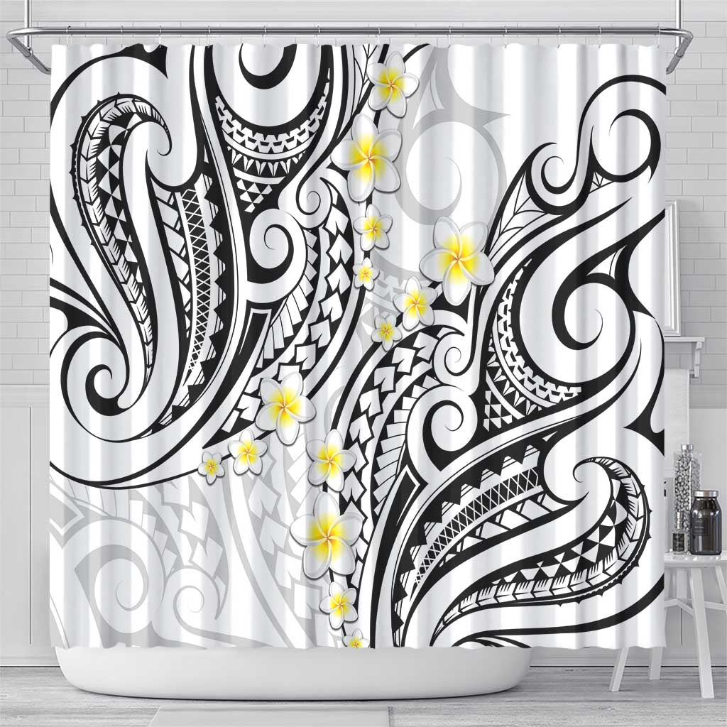 Plumeria With White Polynesian Tattoo Pattern Shower Curtain