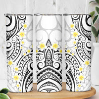 Plumeria With White Polynesian Tattoo Pattern Skinny Tumbler