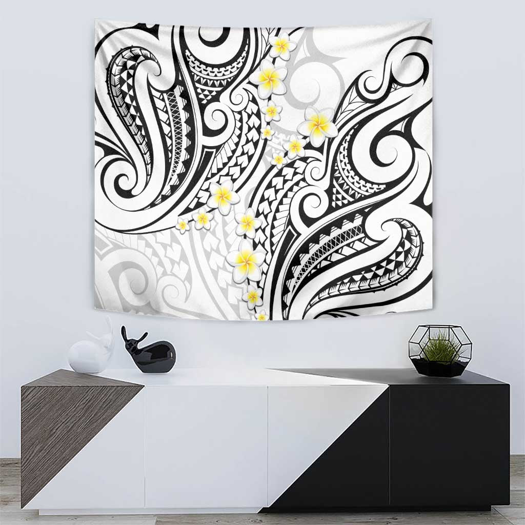 Plumeria With White Polynesian Tattoo Pattern Tapestry