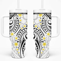 Plumeria With White Polynesian Tattoo Pattern Tumbler With Handle