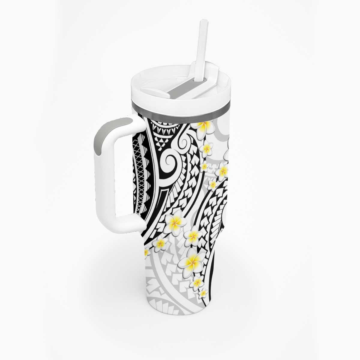 Plumeria With White Polynesian Tattoo Pattern Tumbler With Handle