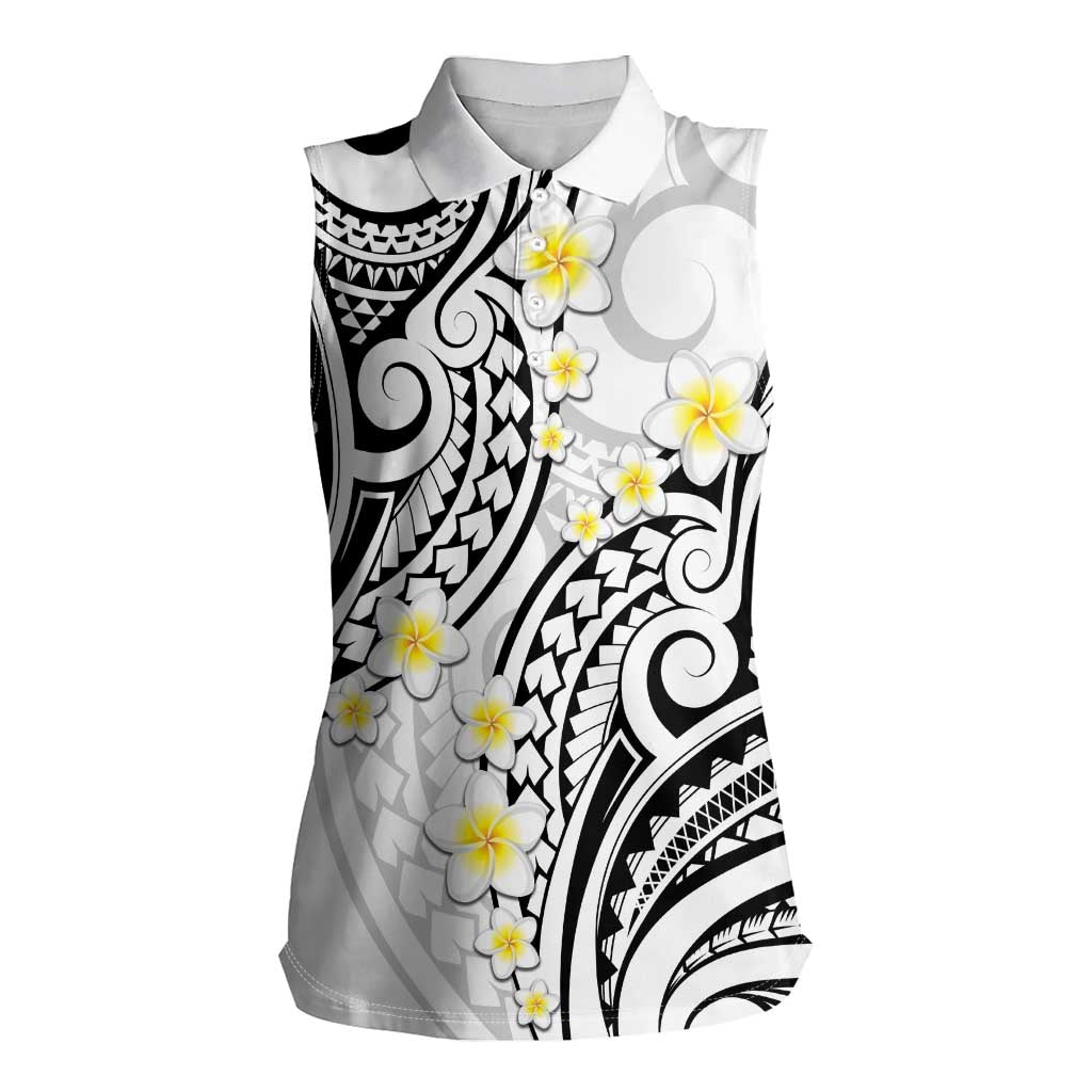 Plumeria With White Polynesian Tattoo Pattern Women Sleeveless Polo Shirt