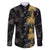 Hawaiian Honu And Surfboards Family Matching Long Sleeve Bodycon Dress and Hawaiian Shirt Gold Style - Polynesian Pride