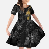 Hawaiian Honu And Surfboards Family Matching Off The Shoulder Long Sleeve Dress and Hawaiian Shirt Gold Style LT05 Daughter's Dress Gold - Polynesian Pride