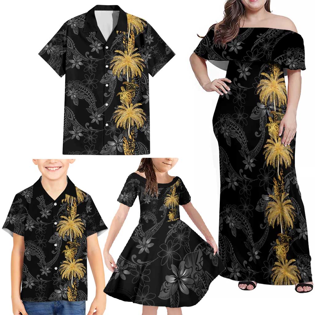 Hawaiian Honu And Surfboards Family Matching Off Shoulder Maxi Dress and Hawaiian Shirt Gold Style LT05 - Polynesian Pride