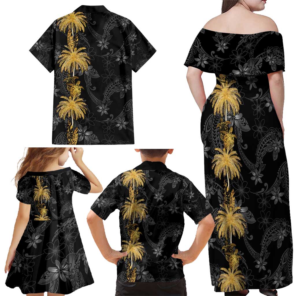 Hawaiian Honu And Surfboards Family Matching Off Shoulder Maxi Dress and Hawaiian Shirt Gold Style LT05 - Polynesian Pride