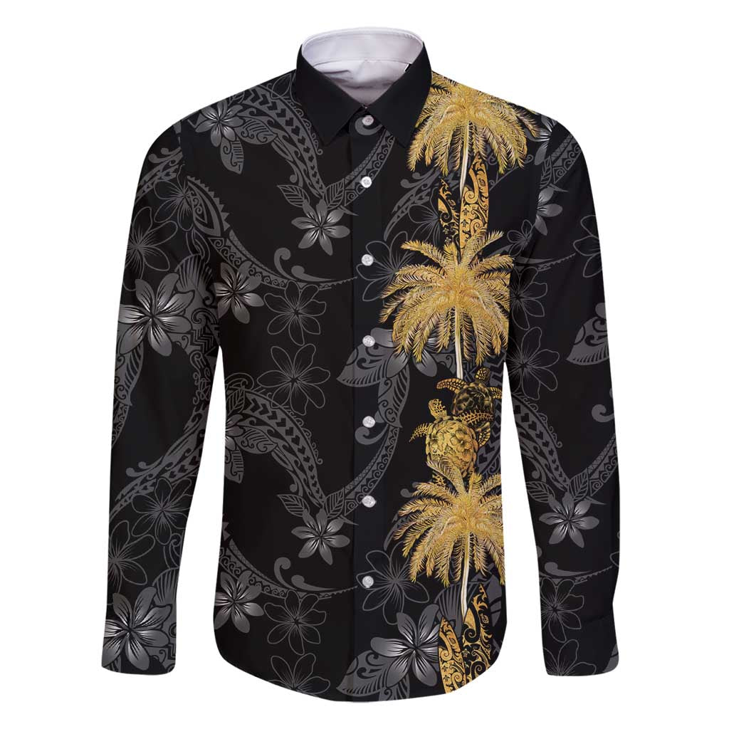 Hawaiian Honu And Surfboards Family Matching Off Shoulder Maxi Dress and Hawaiian Shirt Gold Style LT05 Dad's Shirt - Long Sleeve Gold - Polynesian Pride