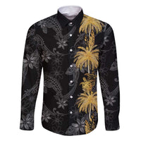 Hawaiian Honu And Surfboards Family Matching Off Shoulder Maxi Dress and Hawaiian Shirt Gold Style LT05 Dad's Shirt - Long Sleeve Gold - Polynesian Pride