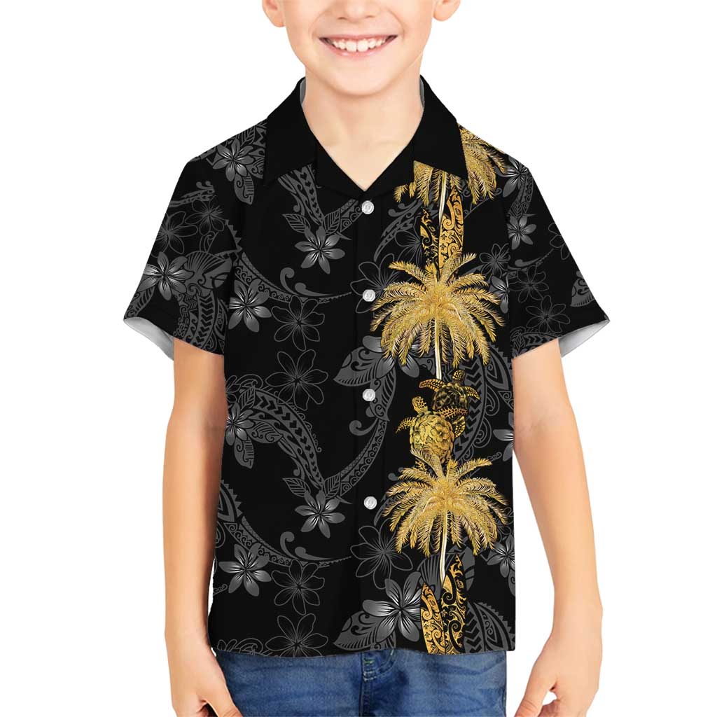 Hawaiian Honu And Surfboards Family Matching Off Shoulder Maxi Dress and Hawaiian Shirt Gold Style LT05 Son's Shirt Gold - Polynesian Pride