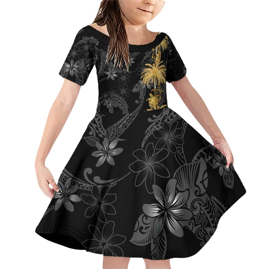 Hawaiian Honu And Surfboards Family Matching Off Shoulder Short Dress and Hawaiian Shirt Gold Style LT05 Daughter's Dress Gold - Polynesian Pride