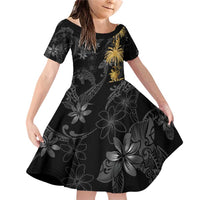 Hawaiian Honu And Surfboards Family Matching Off Shoulder Short Dress and Hawaiian Shirt Gold Style LT05 Daughter's Dress Gold - Polynesian Pride