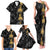 Hawaiian Honu And Surfboards Family Matching Tank Maxi Dress and Hawaiian Shirt Gold Style - Polynesian Pride