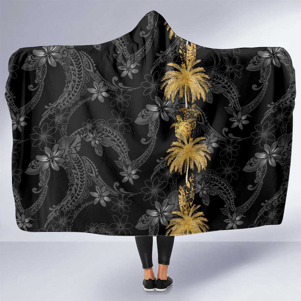 Hawaiian Honu And Surfboards Hooded Blanket Gold Style - Polynesian Pride