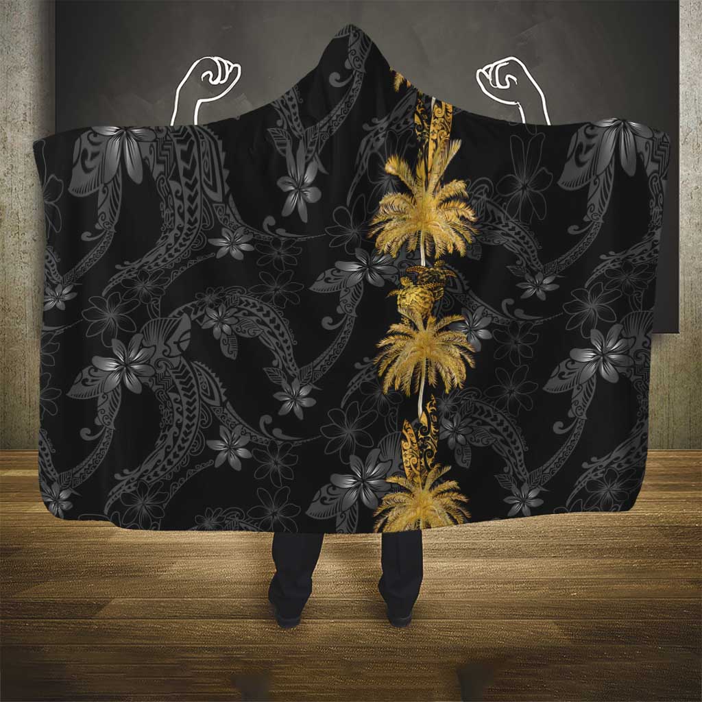 Hawaiian Honu And Surfboards Hooded Blanket Gold Style - Polynesian Pride