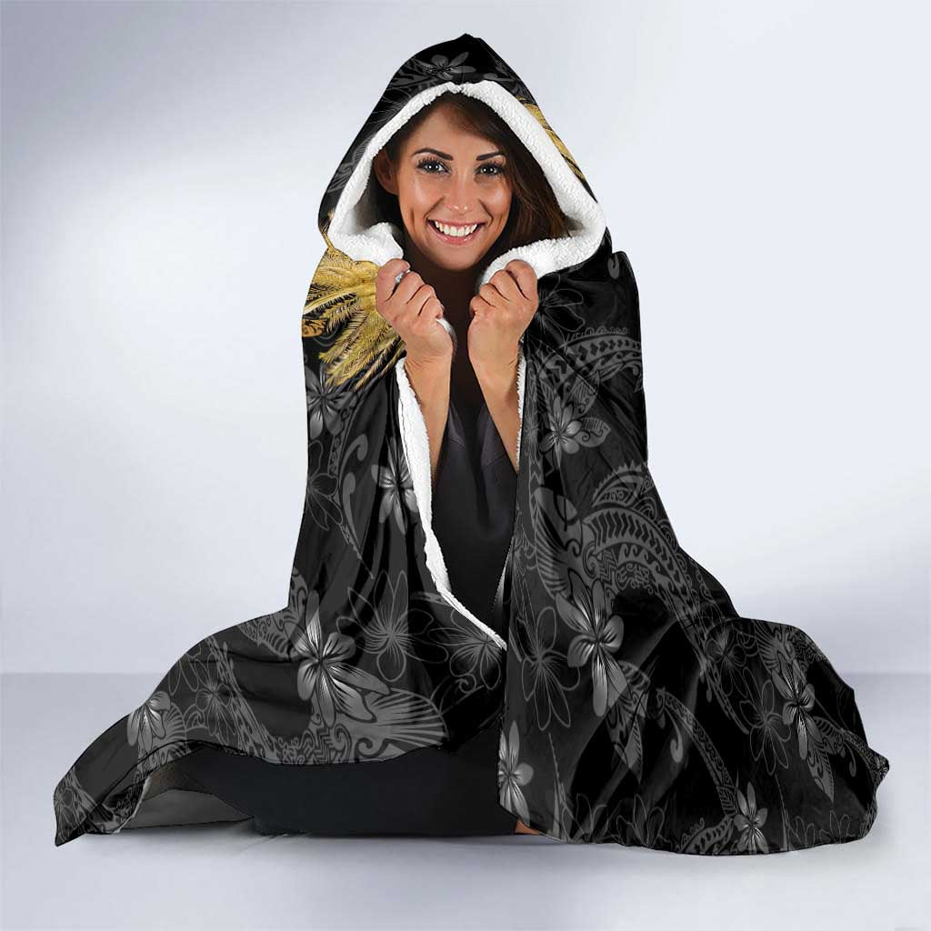 Hawaiian Honu And Surfboards Hooded Blanket Gold Style - Polynesian Pride