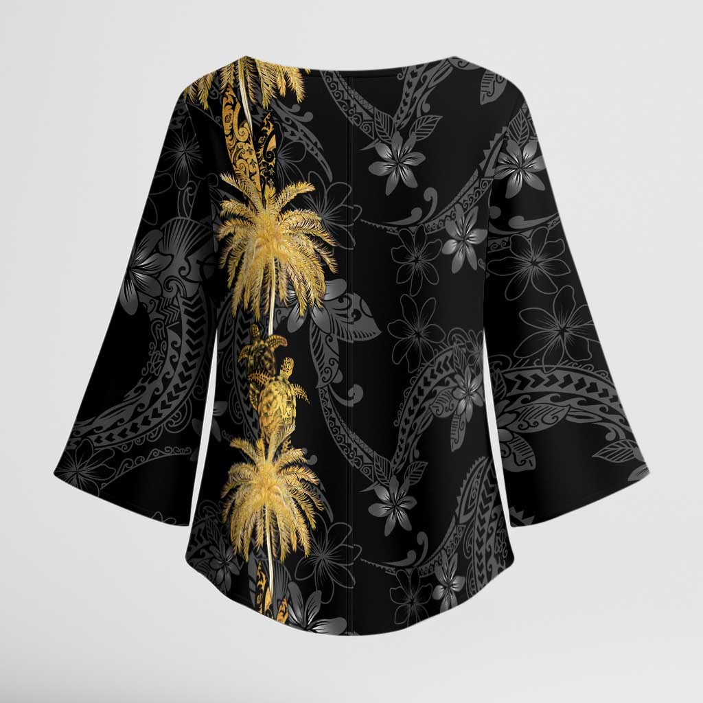 Hawaiian Honu And Surfboards Kimono Sleeve Blouse Gold Style - Polynesian Pride