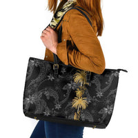 Hawaiian Honu And Surfboards Leather Tote Bag Gold Style - Polynesian Pride