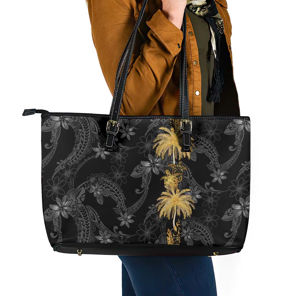 Hawaiian Honu And Surfboards Leather Tote Bag Gold Style - Polynesian Pride
