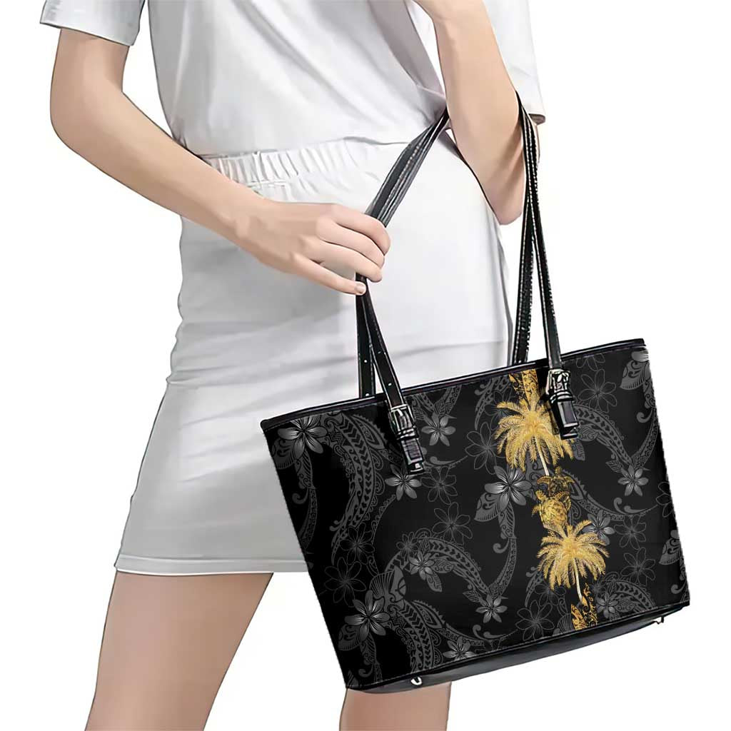 Hawaiian Honu And Surfboards Leather Tote Bag Gold Style - Polynesian Pride