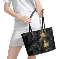 Hawaiian Honu And Surfboards Leather Tote Bag Gold Style - Polynesian Pride
