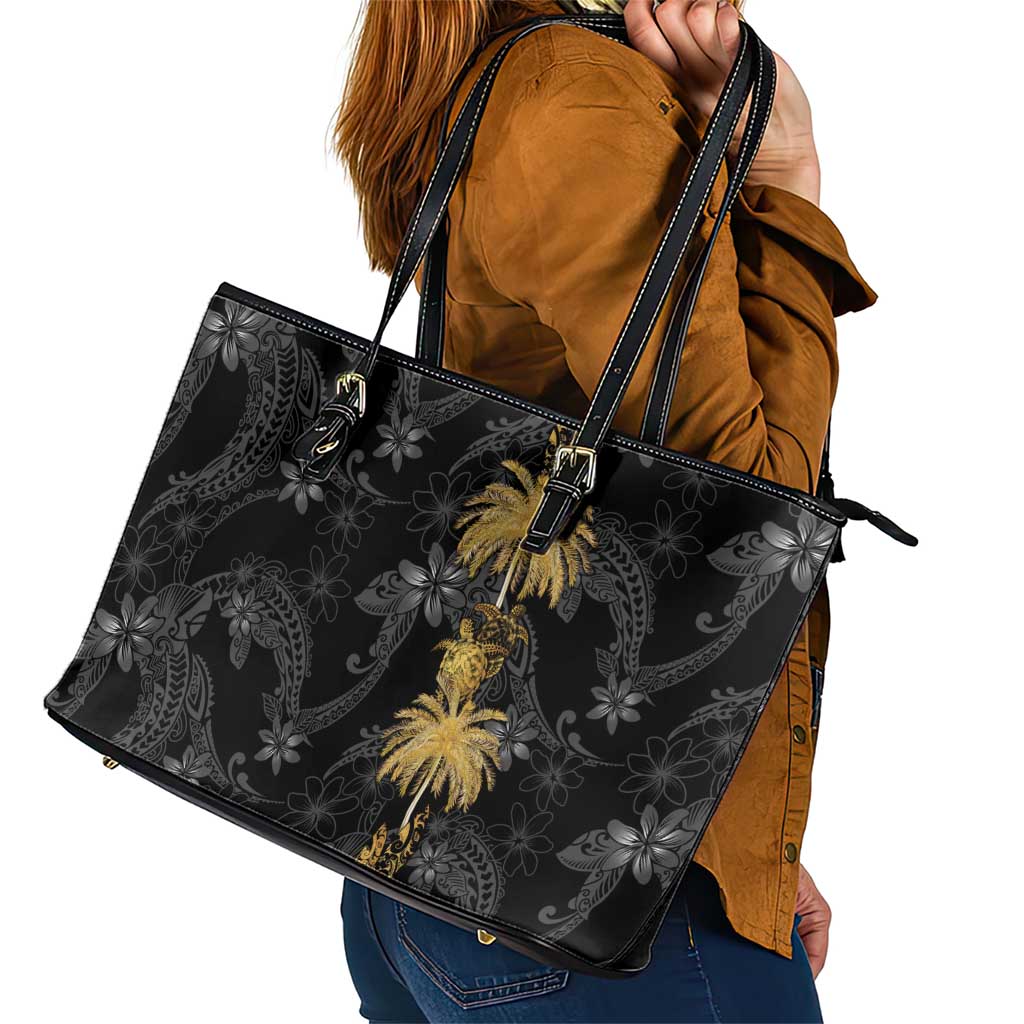 Hawaiian Honu And Surfboards Leather Tote Bag Gold Style - Polynesian Pride