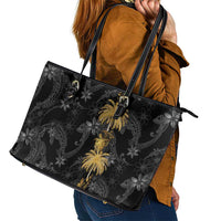 Hawaiian Honu And Surfboards Leather Tote Bag Gold Style - Polynesian Pride