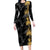 Hawaiian Honu And Surfboards Long Sleeve Bodycon Dress Gold Style - Polynesian Pride