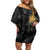 Hawaiian Honu And Surfboards Off Shoulder Short Dress Gold Style - Polynesian Pride