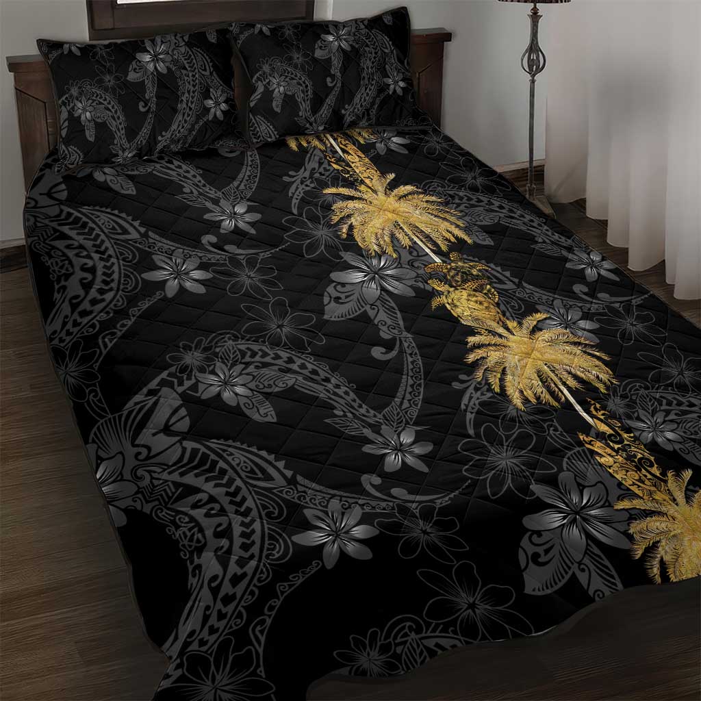 Hawaiian Honu And Surfboards Quilt Bed Set Gold Style - Polynesian Pride