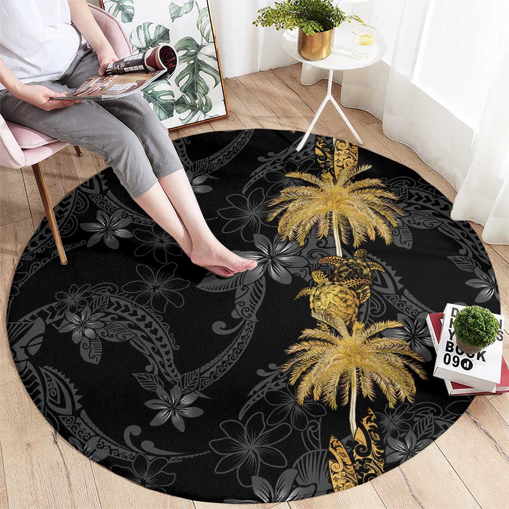 Hawaiian Honu And Surfboards Round Carpet Gold Style - Polynesian Pride
