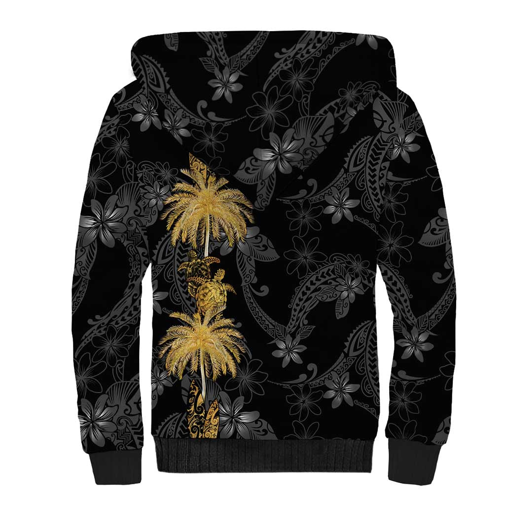 Hawaiian Honu And Surfboards Sherpa Hoodie Gold Style - Polynesian Pride