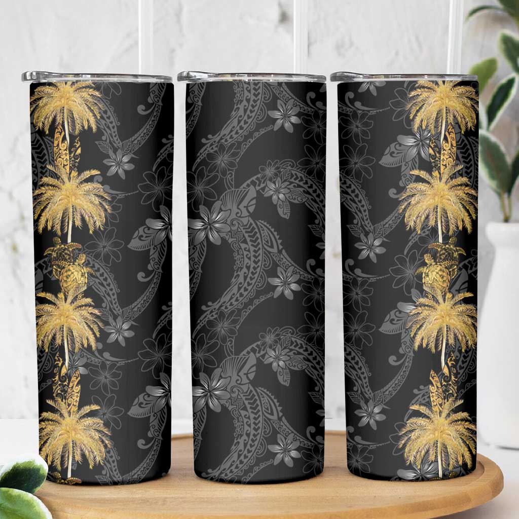 Hawaiian Honu And Surfboards Skinny Tumbler Gold Style - Polynesian Pride
