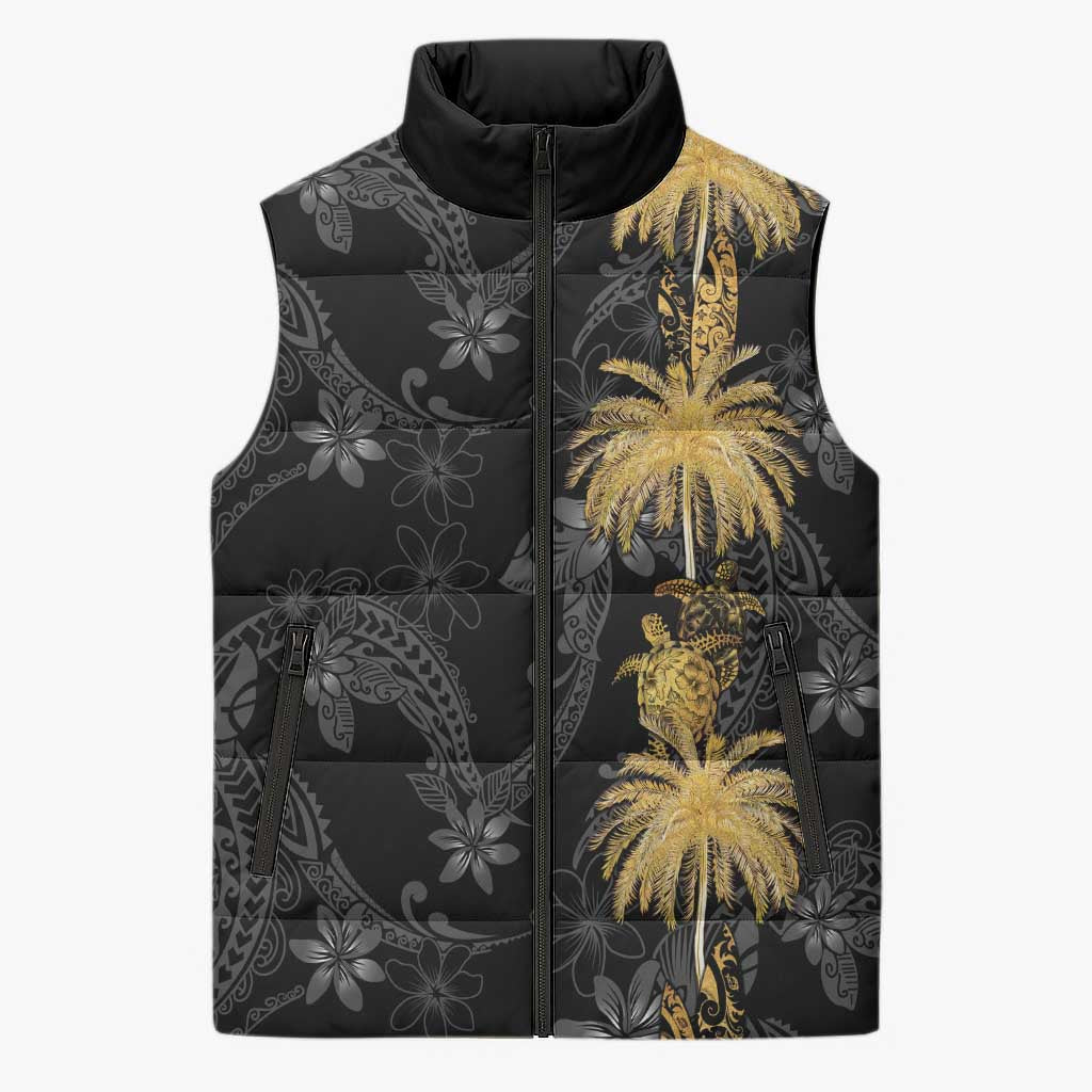 Hawaiian Honu And Surfboards Sleeveless Puffer Jacket Gold Style - Polynesian Pride