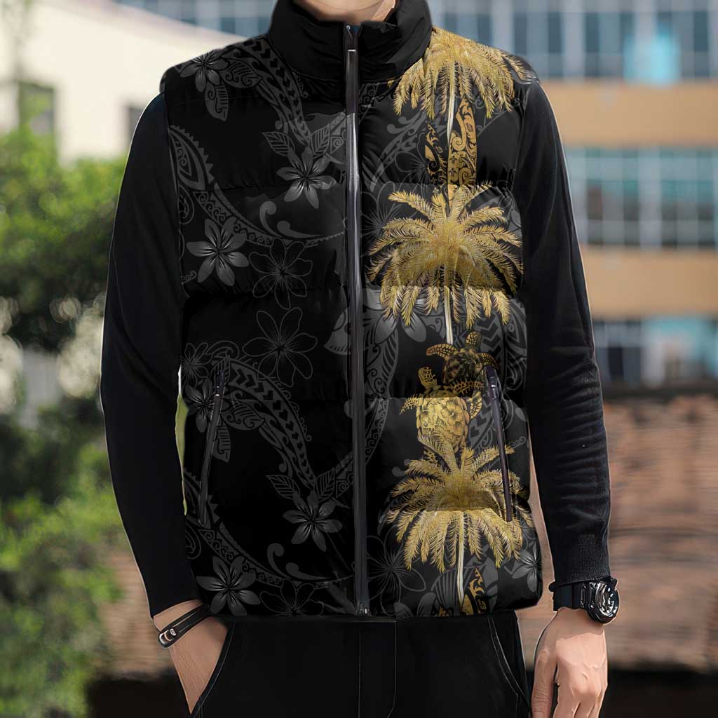 Hawaiian Honu And Surfboards Sleeveless Puffer Jacket Gold Style - Polynesian Pride