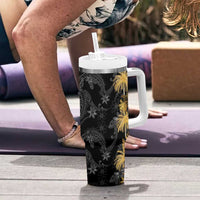 Hawaiian Honu And Surfboards Tumbler With Handle Gold Style - Polynesian Pride