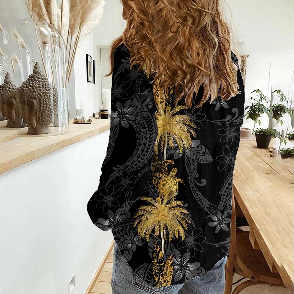Hawaiian Honu And Surfboards Women Casual Shirt Gold Style - Polynesian Pride