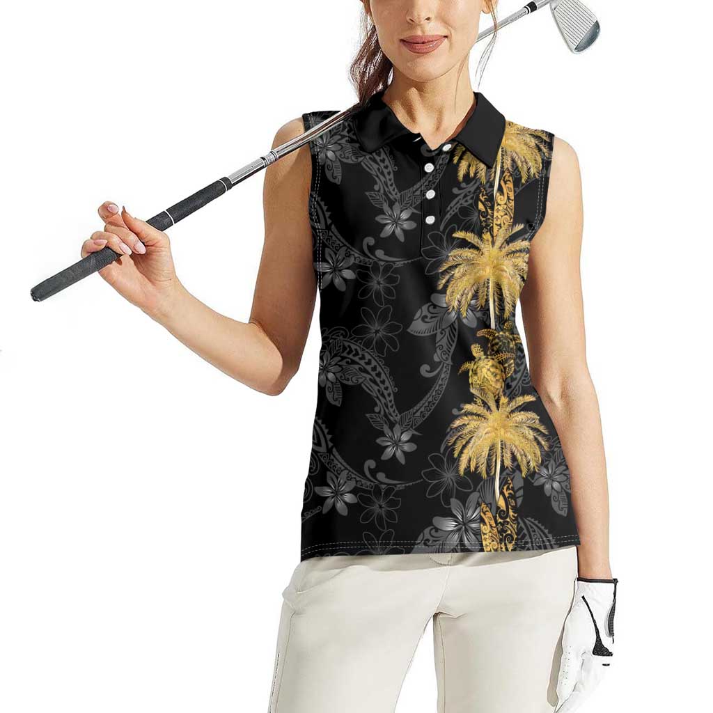 Hawaiian Honu And Surfboards Women Sleeveless Polo Shirt Gold Style - Polynesian Pride