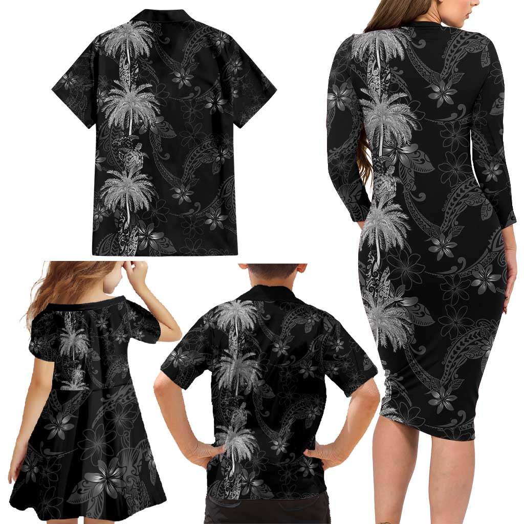 Hawaiian Honu And Surfboards Family Matching Long Sleeve Bodycon Dress and Hawaiian Shirt Silver Style - Polynesian Pride