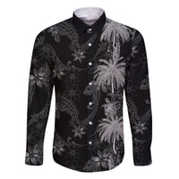 Hawaiian Honu And Surfboards Family Matching Off The Shoulder Long Sleeve Dress and Hawaiian Shirt Silver Style LT05 Dad's Shirt - Long Sleeve Silver - Polynesian Pride